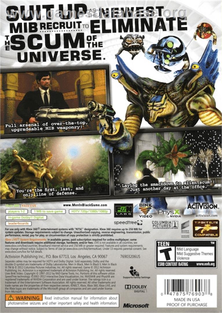 MIB: Alien Crisis - Microsoft Xbox 360 - Artwork - Box Back