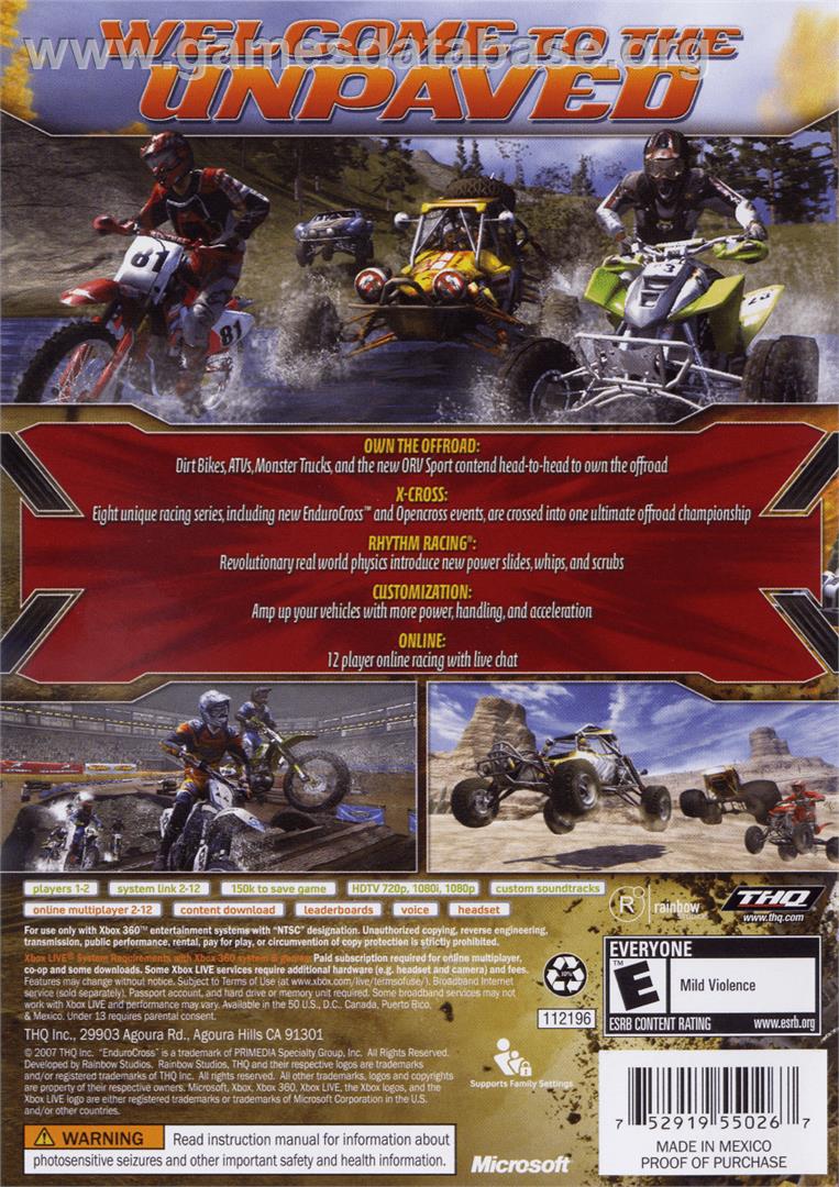MX vs. ATV Untamed - Microsoft Xbox 360 - Artwork - Box Back