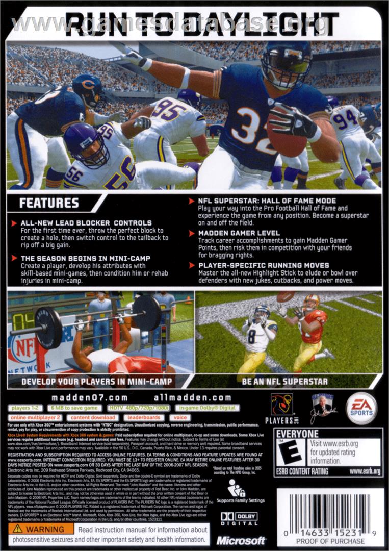 Madden NFL 07 - Microsoft Xbox 360 - Artwork - Box Back