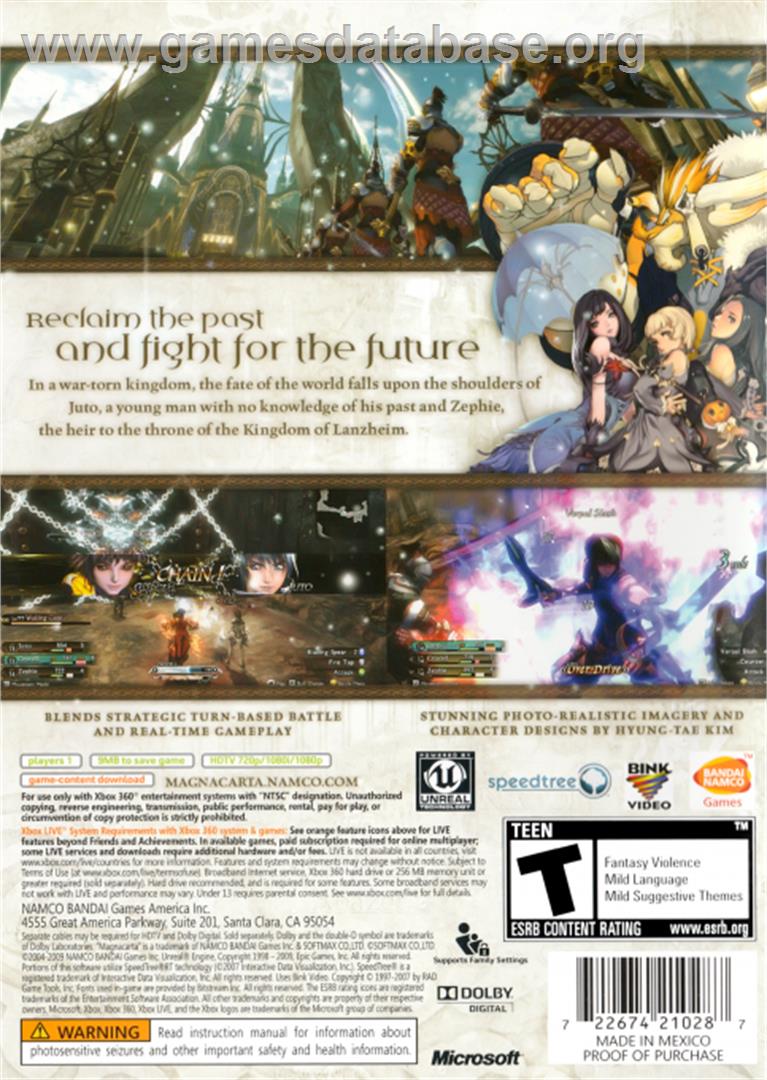 Magnacarta 2 - Microsoft Xbox 360 - Artwork - Box Back