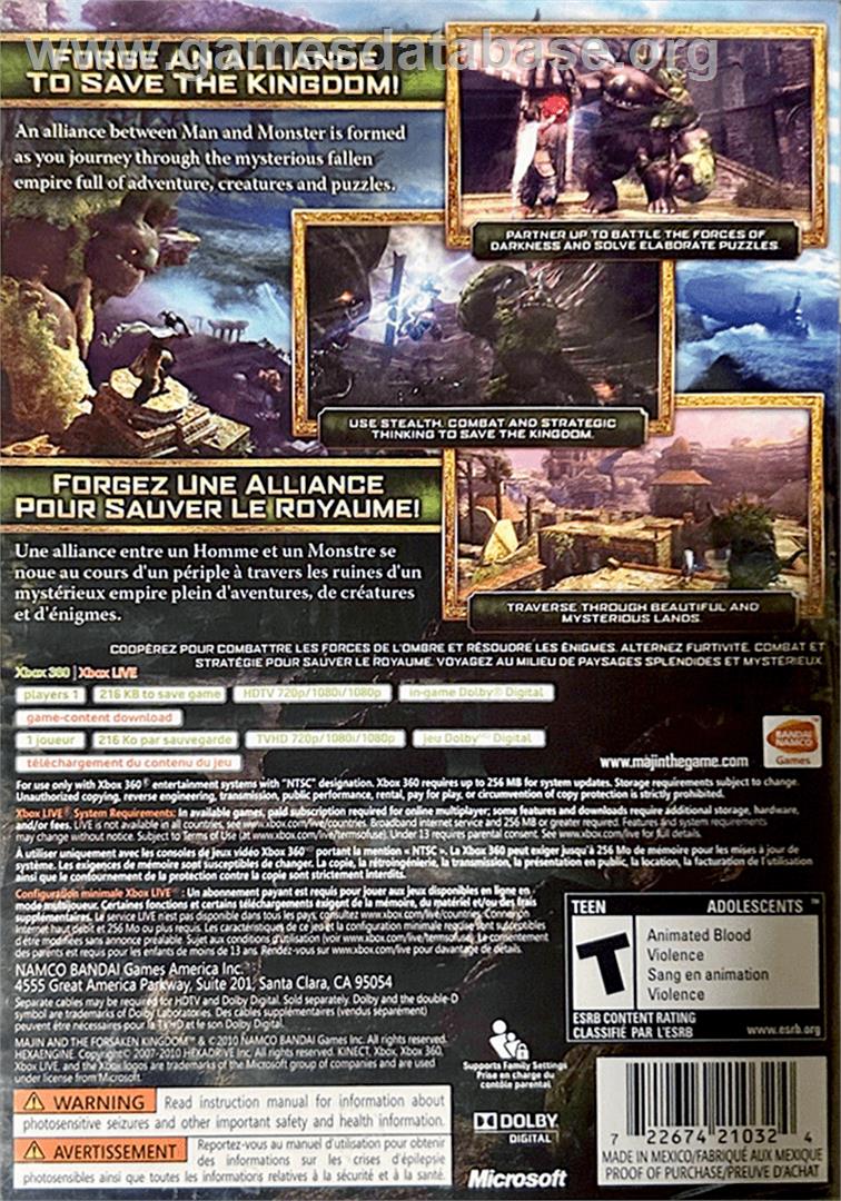 Majin and the Forsaken Kingdom - Microsoft Xbox 360 - Artwork - Box Back