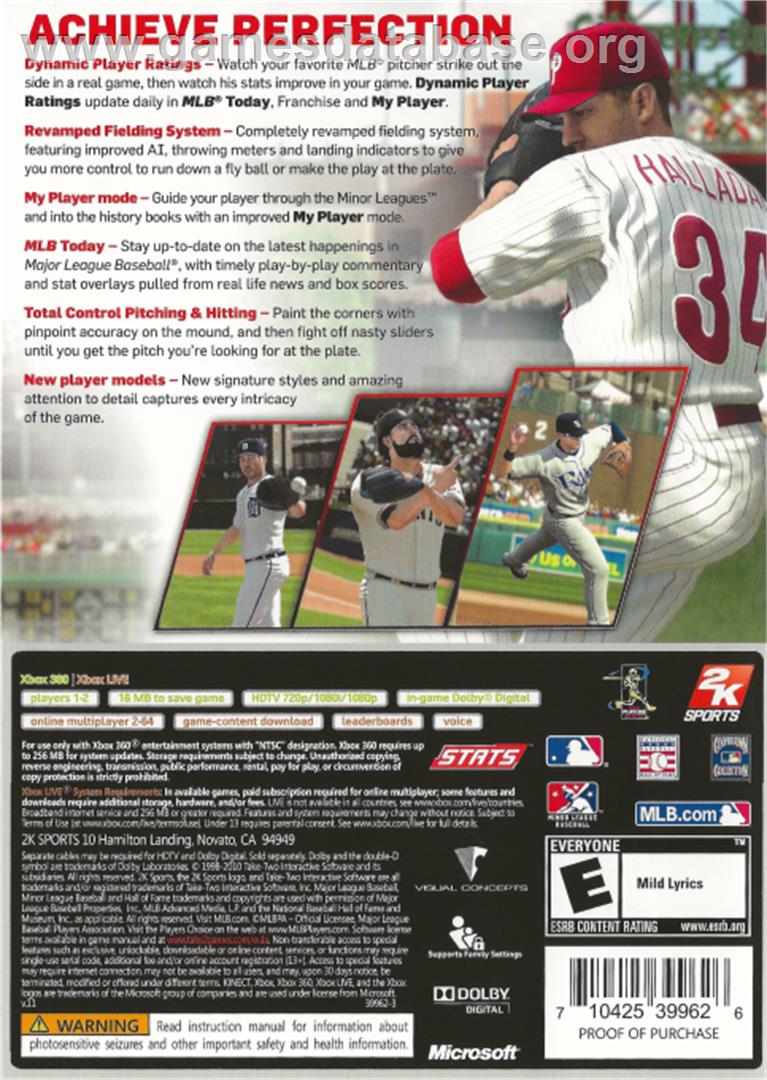Major League Baseball 2k11 - Microsoft Xbox 360 - Artwork - Box Back