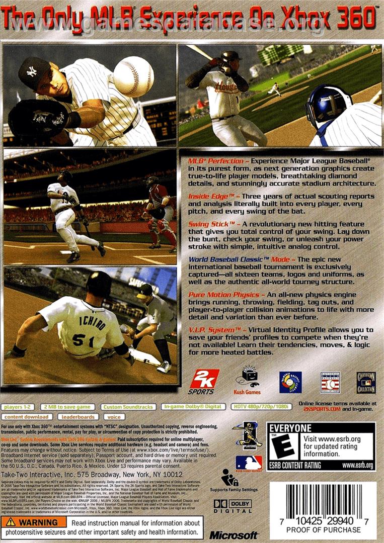 Major League Baseball 2k6 - Microsoft Xbox 360 - Artwork - Box Back