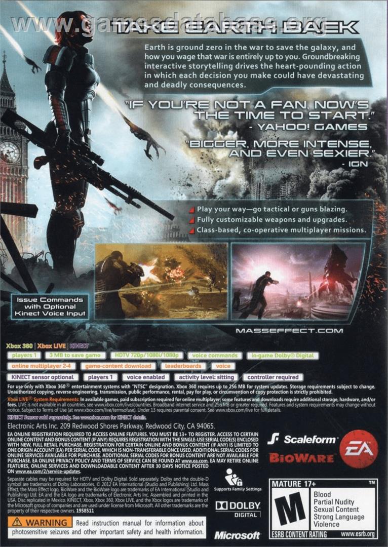 Mass Effect 3 - Microsoft Xbox 360 - Artwork - Box Back