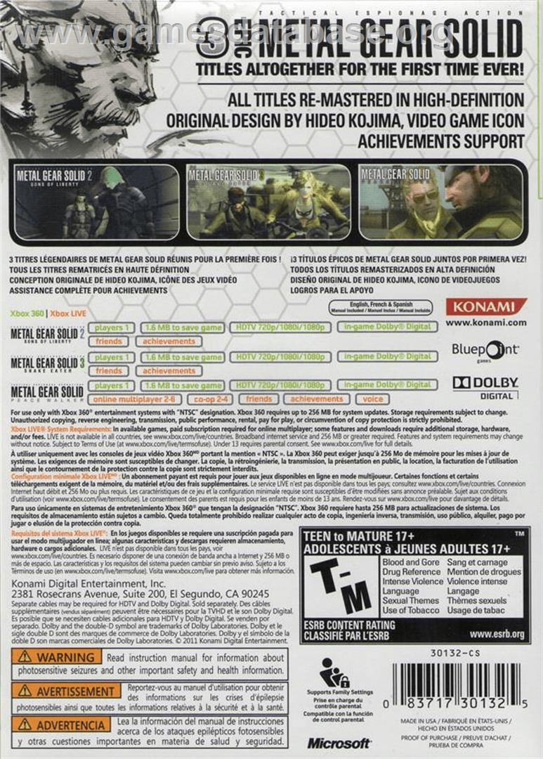 Metal Gear Solid Hd Collection - Microsoft Xbox 360 - Artwork - Box Back