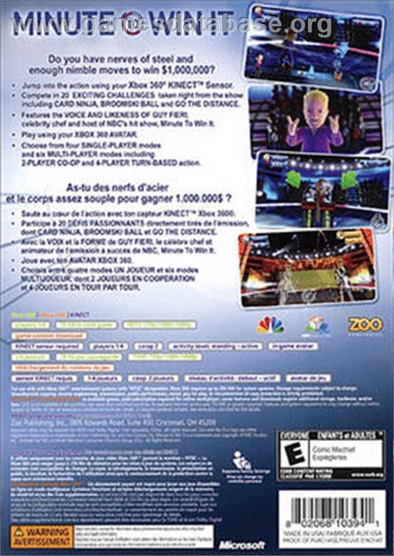 Minute To Win It - Microsoft Xbox 360 - Artwork - Box Back