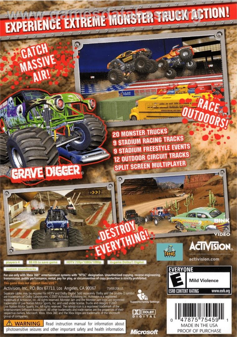 Monster Jam - Microsoft Xbox 360 - Artwork - Box Back