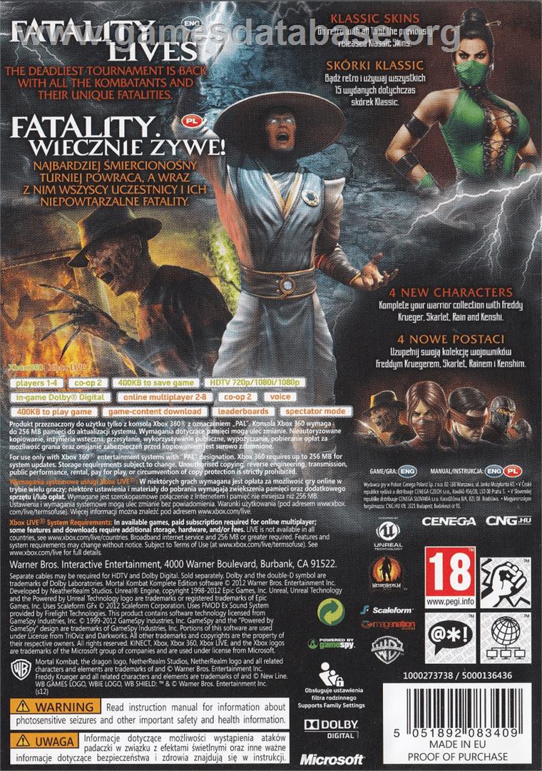 Mortal Kombat - Komplete Edition - Microsoft Xbox 360 - Artwork - Box Back