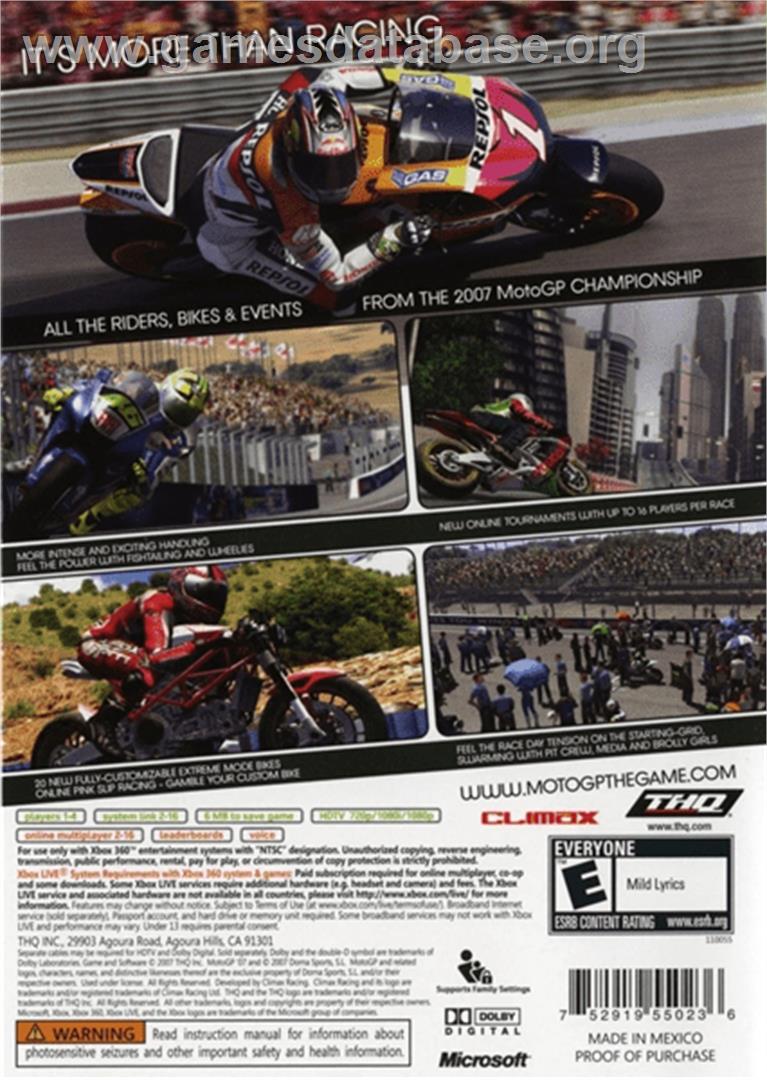 MotoGP 07 - Microsoft Xbox 360 - Artwork - Box Back