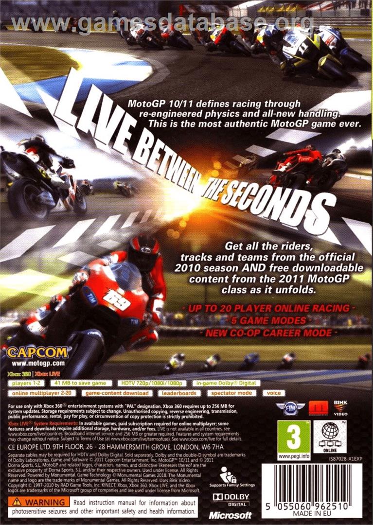 MotoGP 10/11 - Microsoft Xbox 360 - Artwork - Box Back