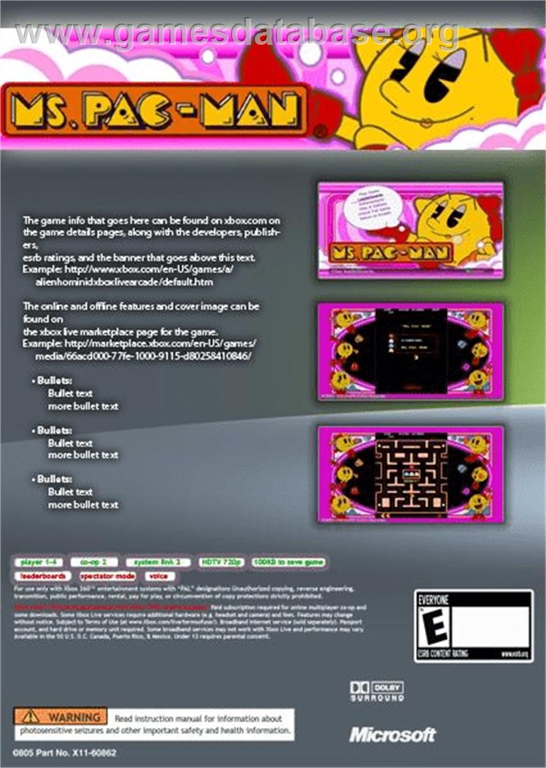 Ms. Pac-man - Microsoft Xbox 360 - Artwork - Box Back