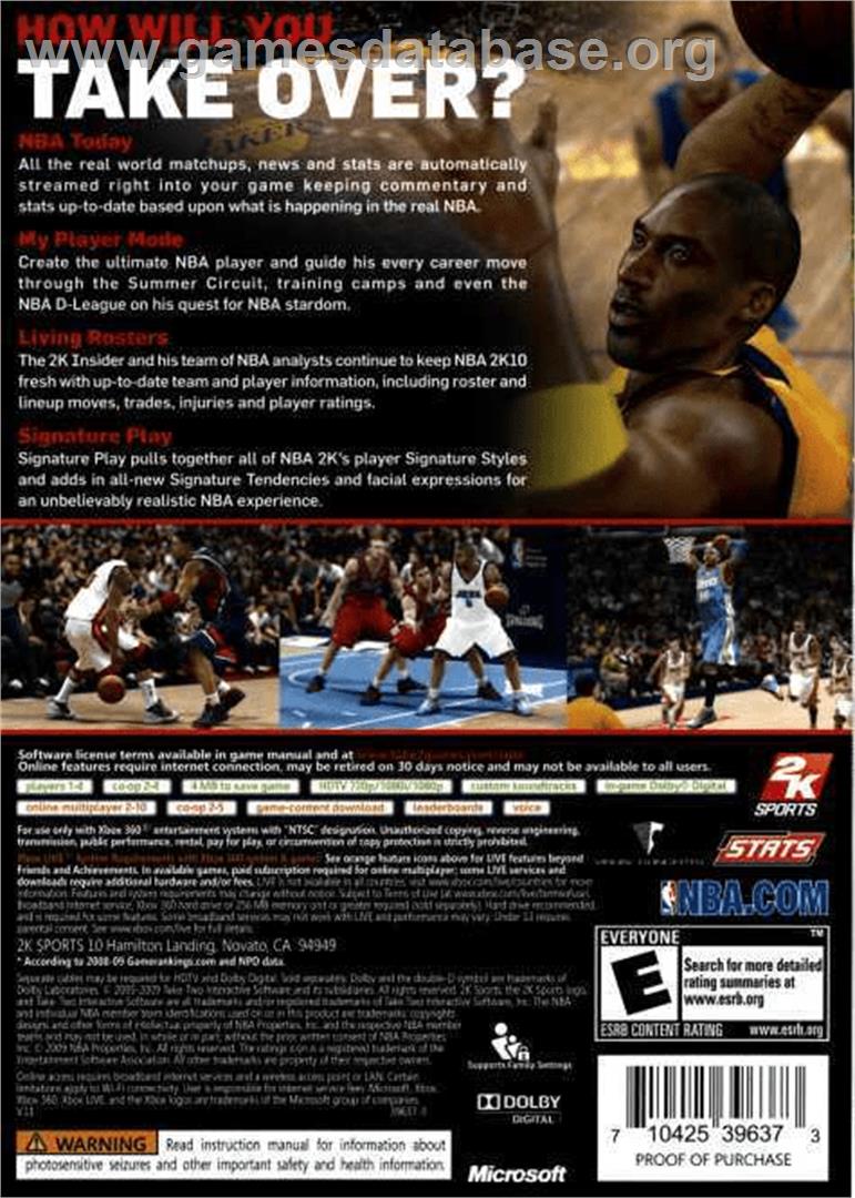 NBA 2K10 - Microsoft Xbox 360 - Artwork - Box Back