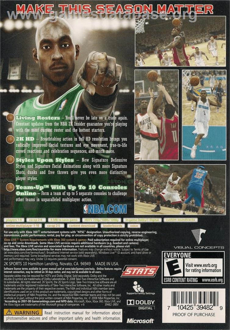 NBA 2K9 - Microsoft Xbox 360 - Artwork - Box Back