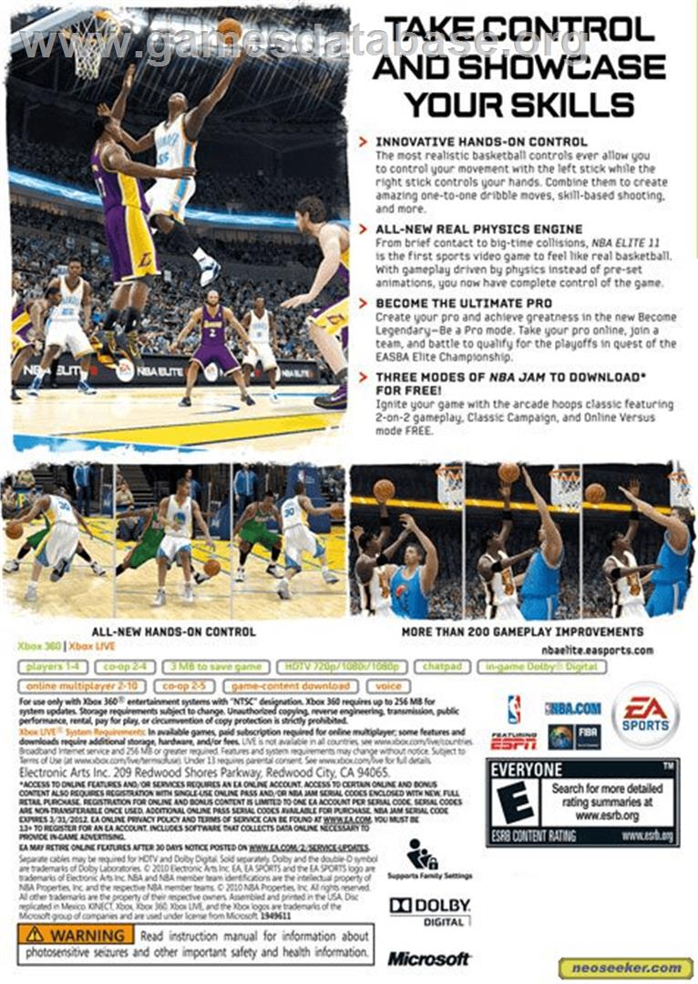 NBA ELITE 11 - Microsoft Xbox 360 - Artwork - Box Back