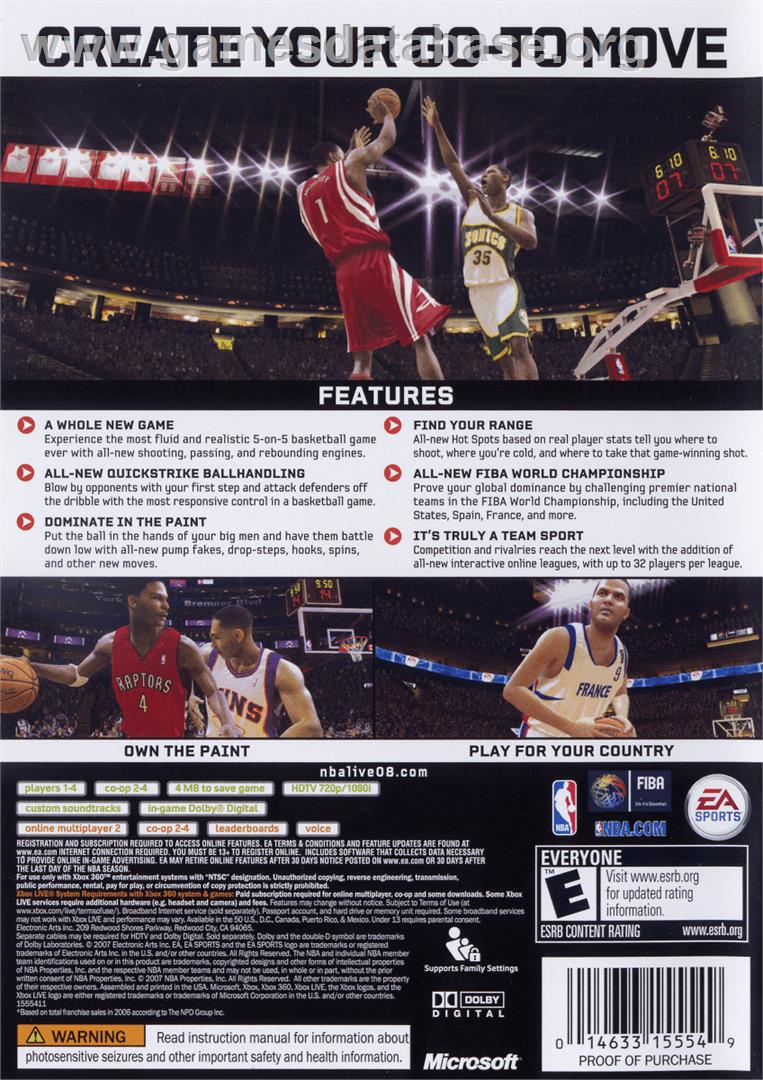 NBA LIVE 08 - Microsoft Xbox 360 - Artwork - Box Back