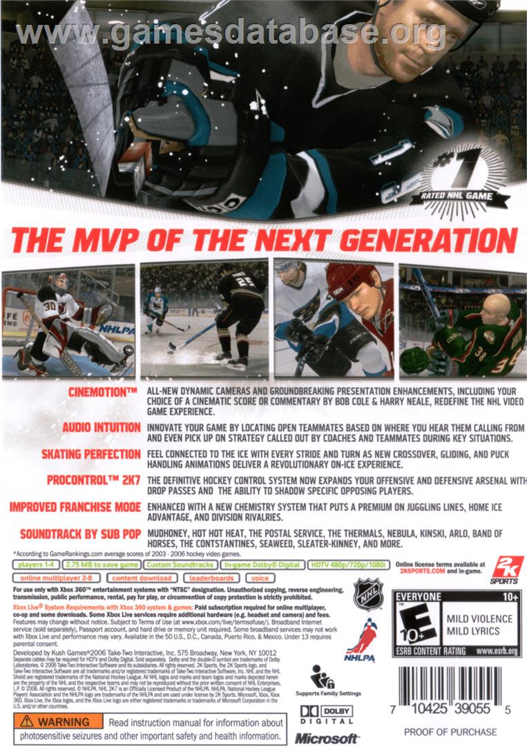 NHL 2K7 - Microsoft Xbox 360 - Artwork - Box Back