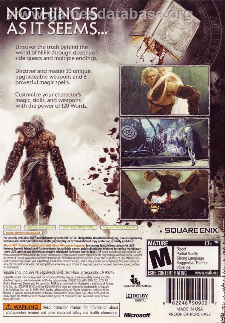 NIER - Microsoft Xbox 360 - Artwork - Box Back
