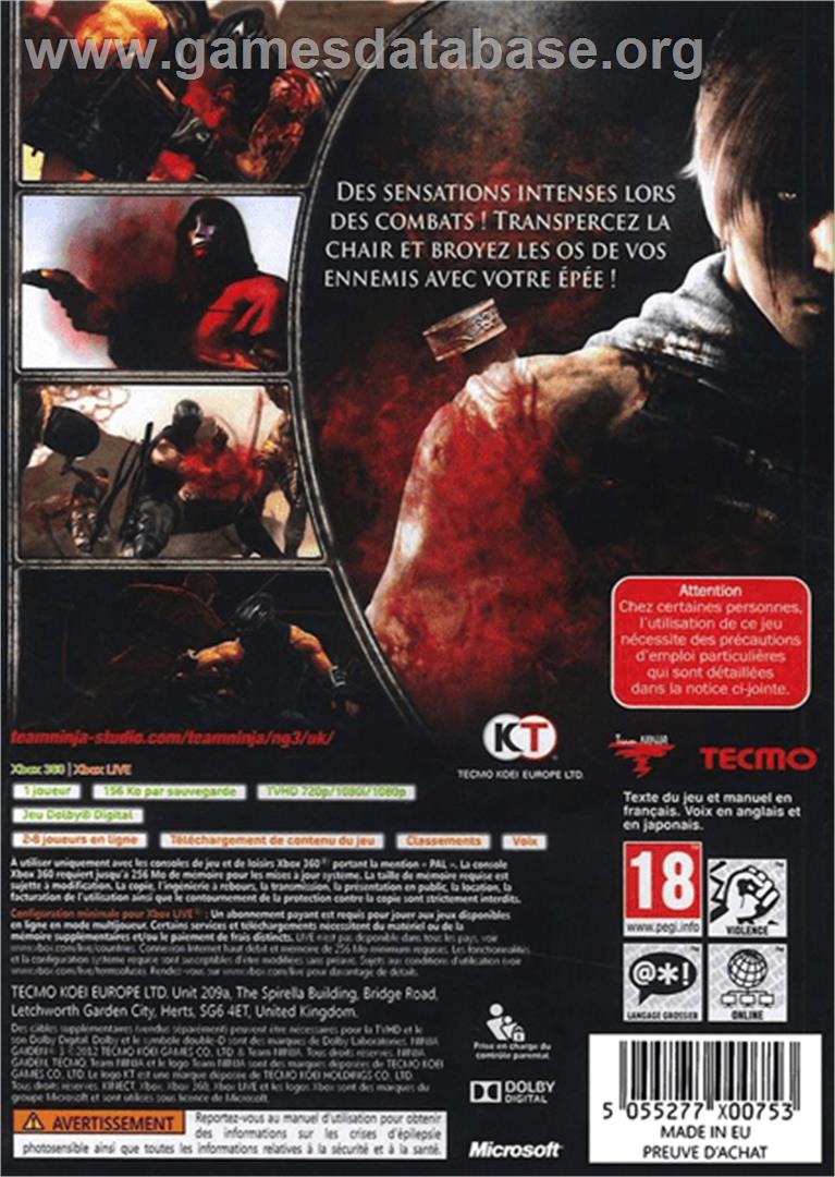 NINJA GAIDEN 3 - Microsoft Xbox 360 - Artwork - Box Back