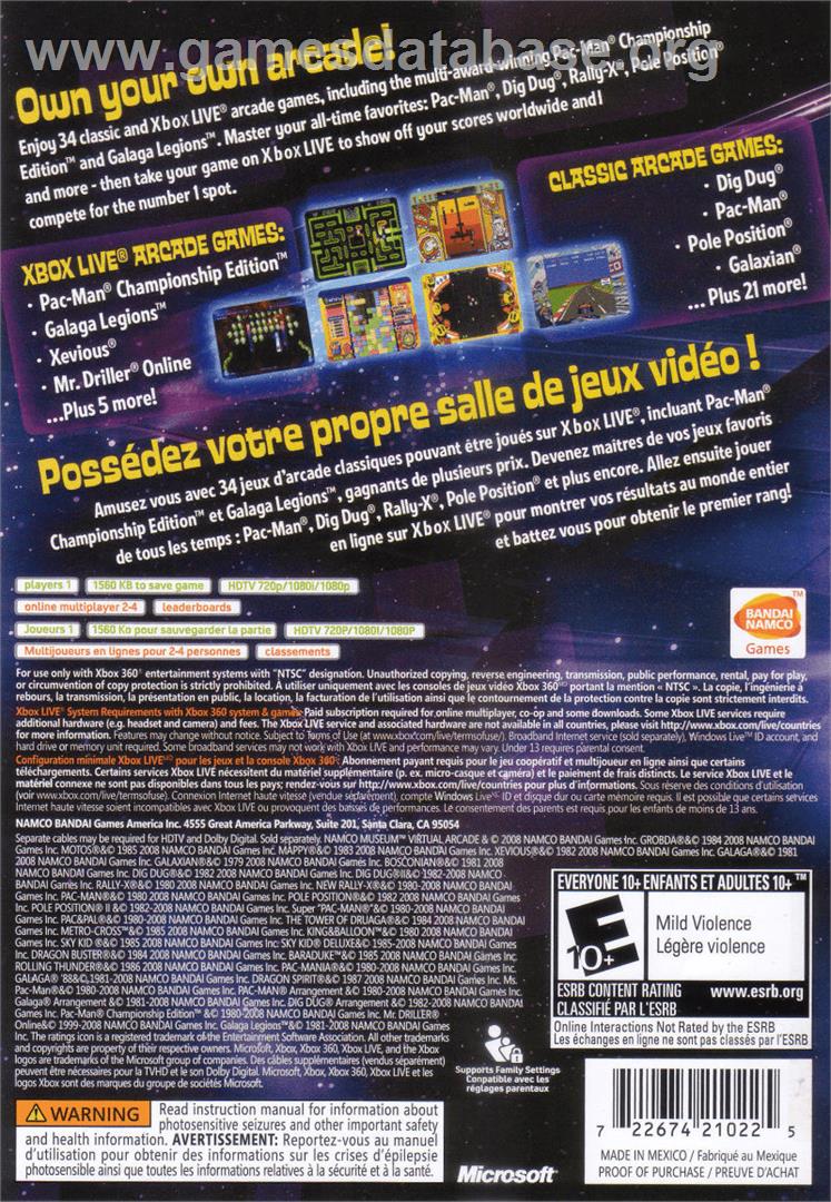 Namco Museum - Virtual Arcade - Microsoft Xbox 360 - Artwork - Box Back