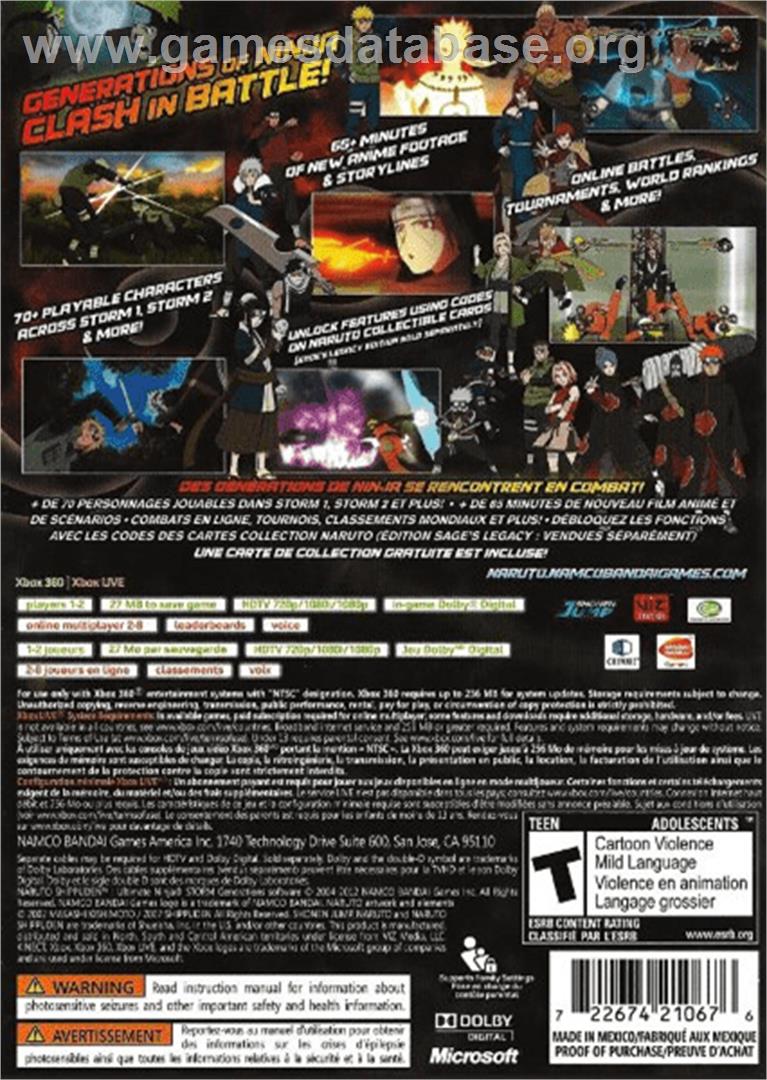 Naruto Shippuden - Ultimate Ninja Storm Generations - Microsoft Xbox 360 - Artwork - Box Back