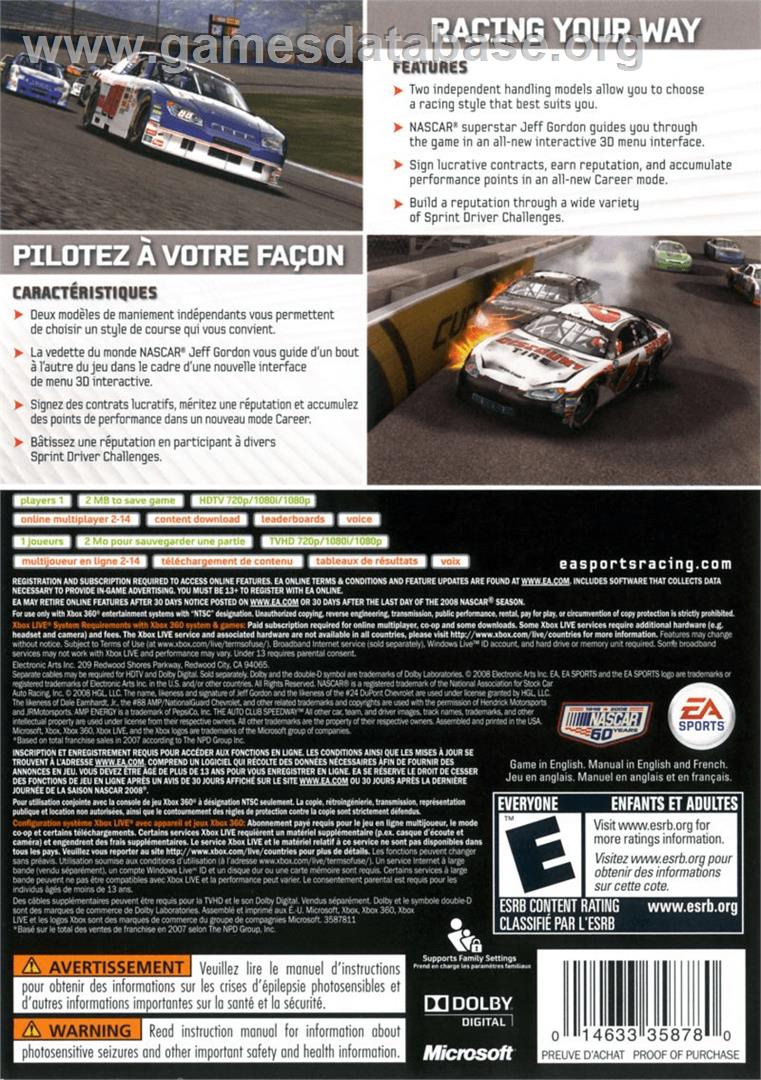 Nascar 09 - Microsoft Xbox 360 - Artwork - Box Back