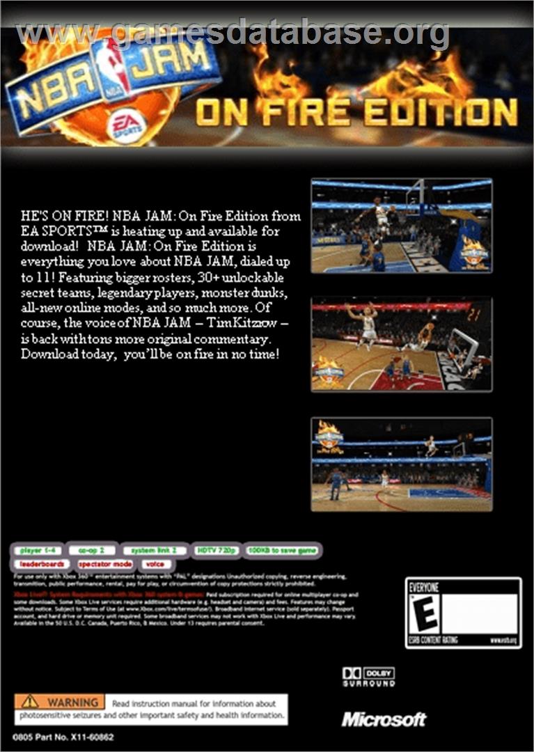 Nba Jam - On Fire Edition - Microsoft Xbox 360 - Artwork - Box Back