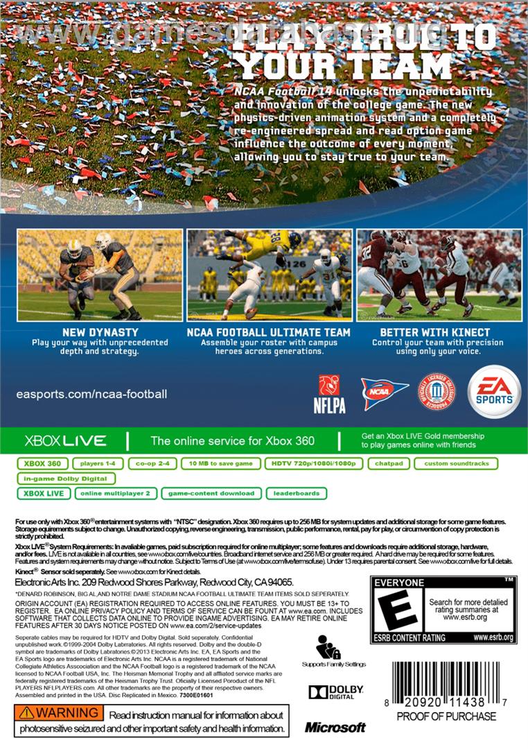 Ncaa Football 14 - Microsoft Xbox 360 - Artwork - Box Back
