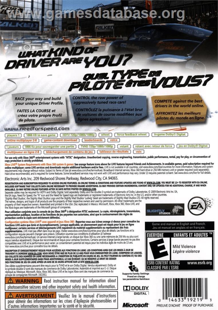 Need for Speed - Shift - Microsoft Xbox 360 - Artwork - Box Back