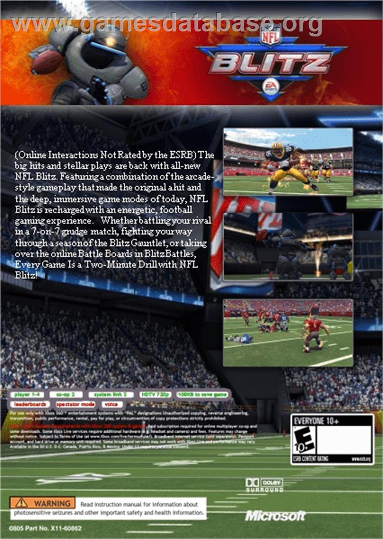 Nfl Blitz - Microsoft Xbox 360 - Artwork - Box Back