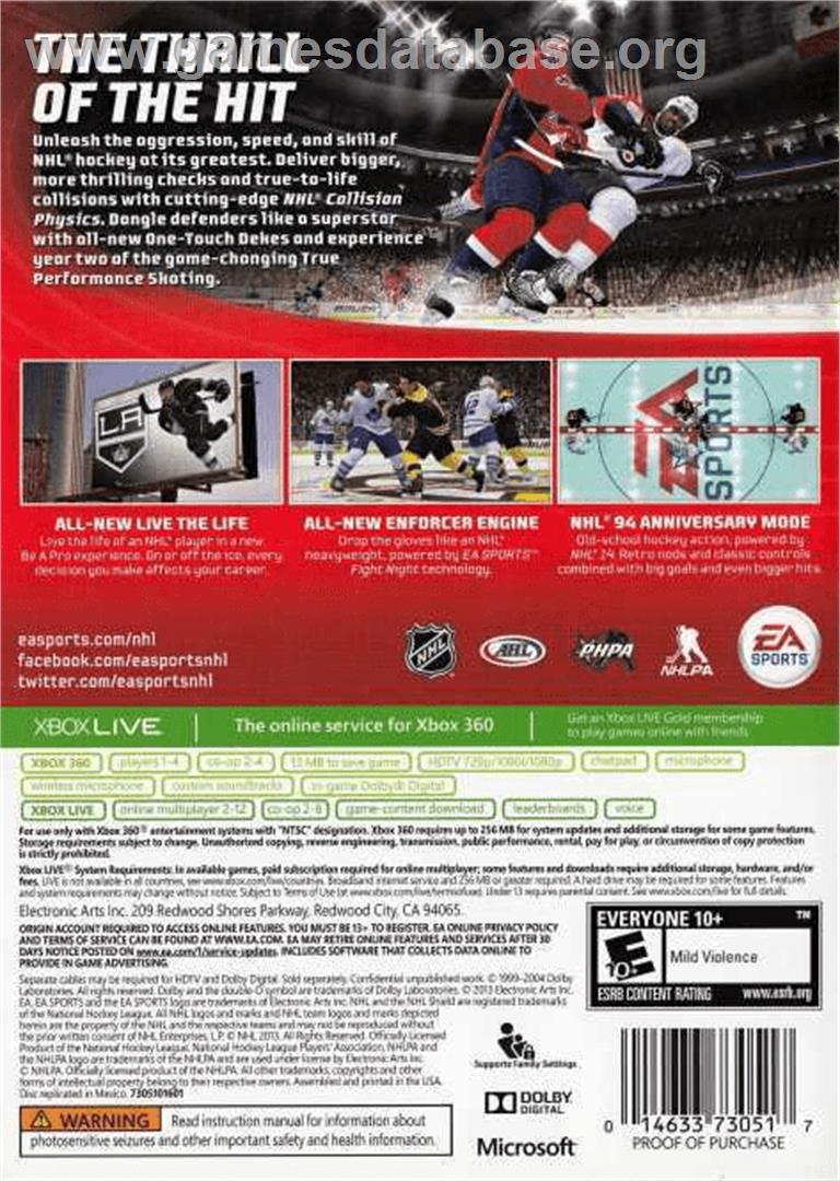 Nhl 14 - Microsoft Xbox 360 - Artwork - Box Back
