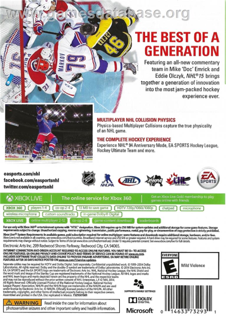 Nhl 15 - Microsoft Xbox 360 - Artwork - Box Back