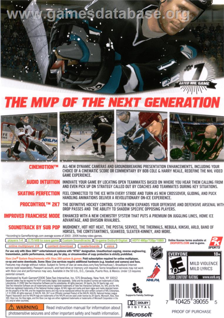 Nhl 2k7 - Microsoft Xbox 360 - Artwork - Box Back