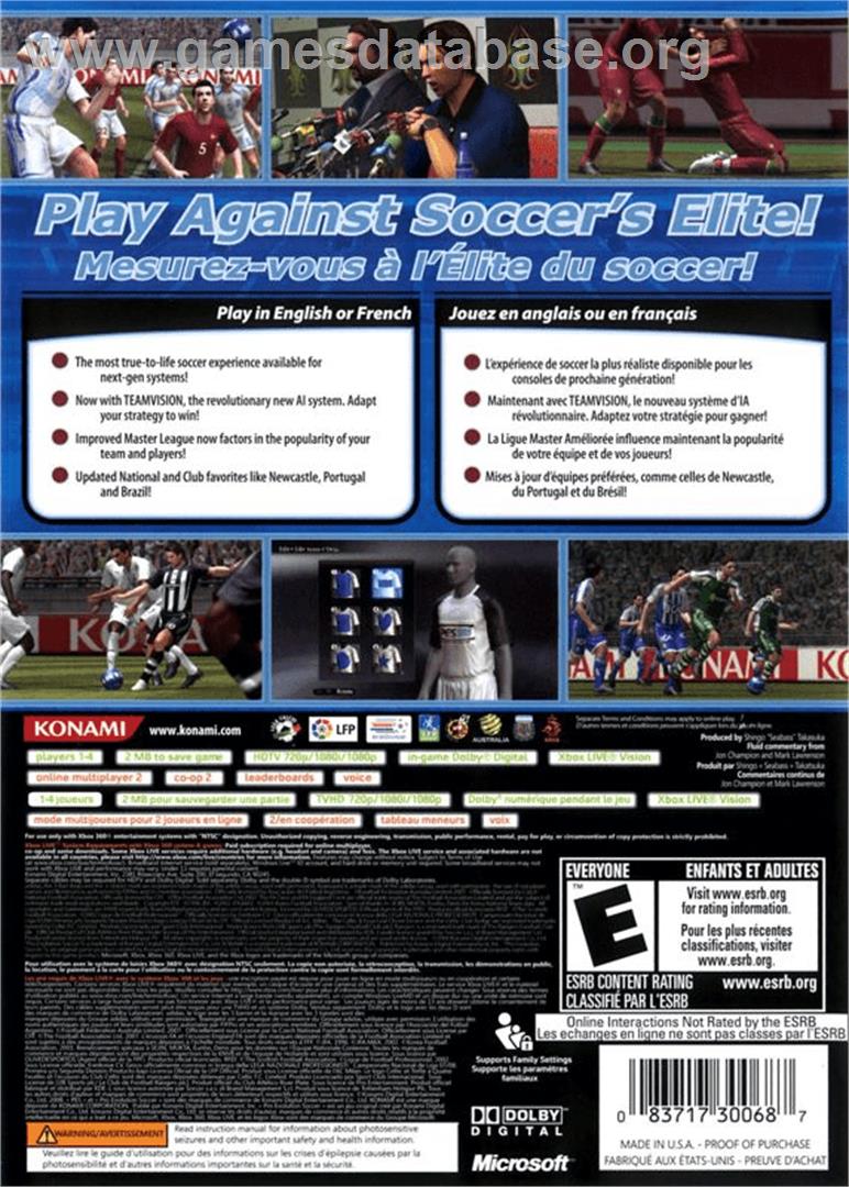 PES 2008 - Pro Evolution Soccer - Microsoft Xbox 360 - Artwork - Box Back