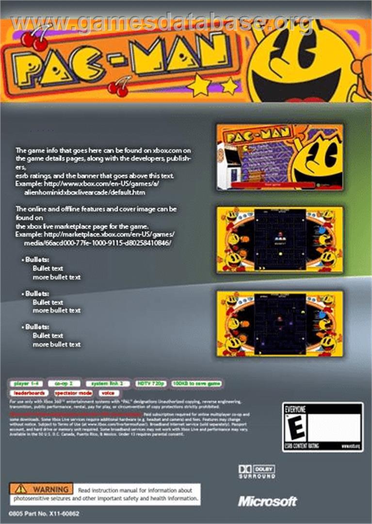 Pac-man - Microsoft Xbox 360 - Artwork - Box Back