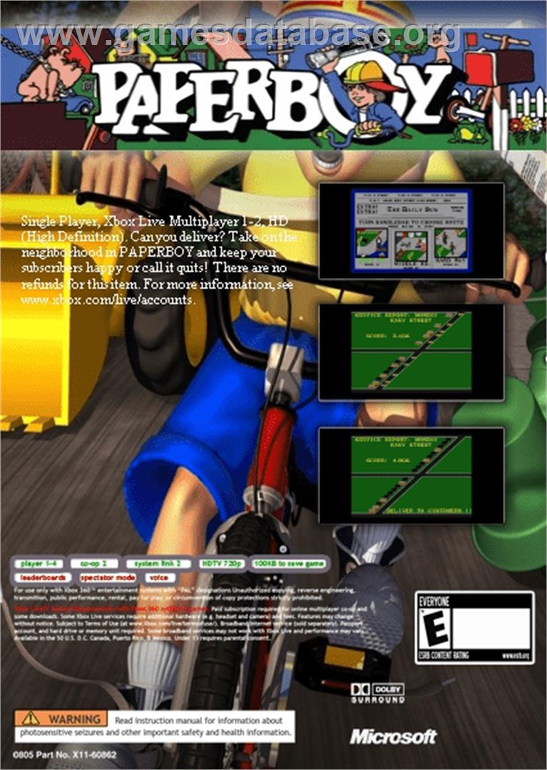Paperboy - Microsoft Xbox 360 - Artwork - Box Back