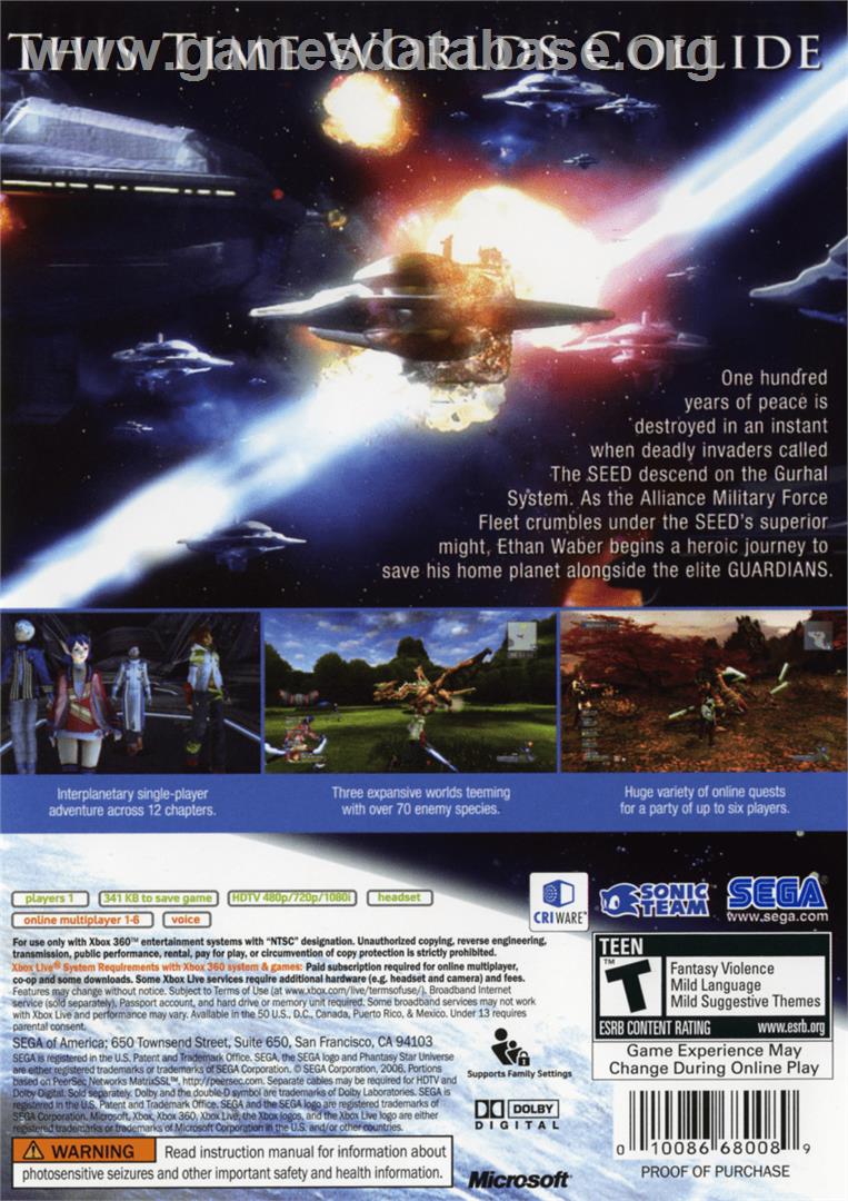 Phantasy Star Universe - Microsoft Xbox 360 - Artwork - Box Back