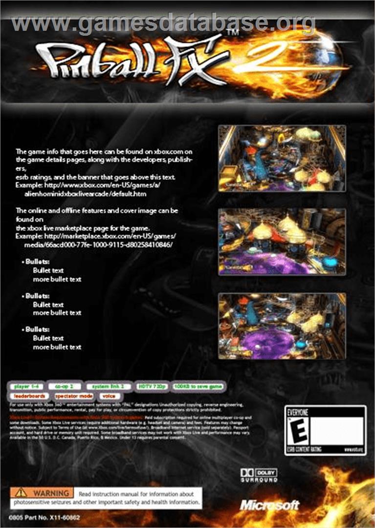 Pinball Fx 2 - Microsoft Xbox 360 - Artwork - Box Back
