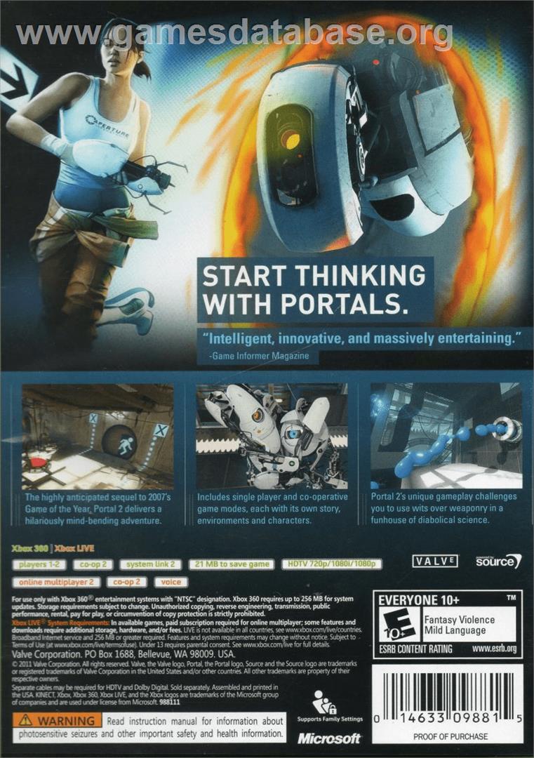 Portal 2 - Microsoft Xbox 360 - Artwork - Box Back