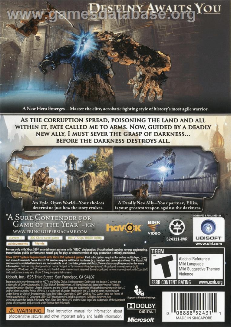 Prince Of Persia - Microsoft Xbox 360 - Artwork - Box Back