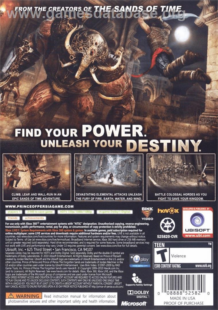 Prince Of Persia - Les Sables Oubliés - Microsoft Xbox 360 - Artwork - Box Back