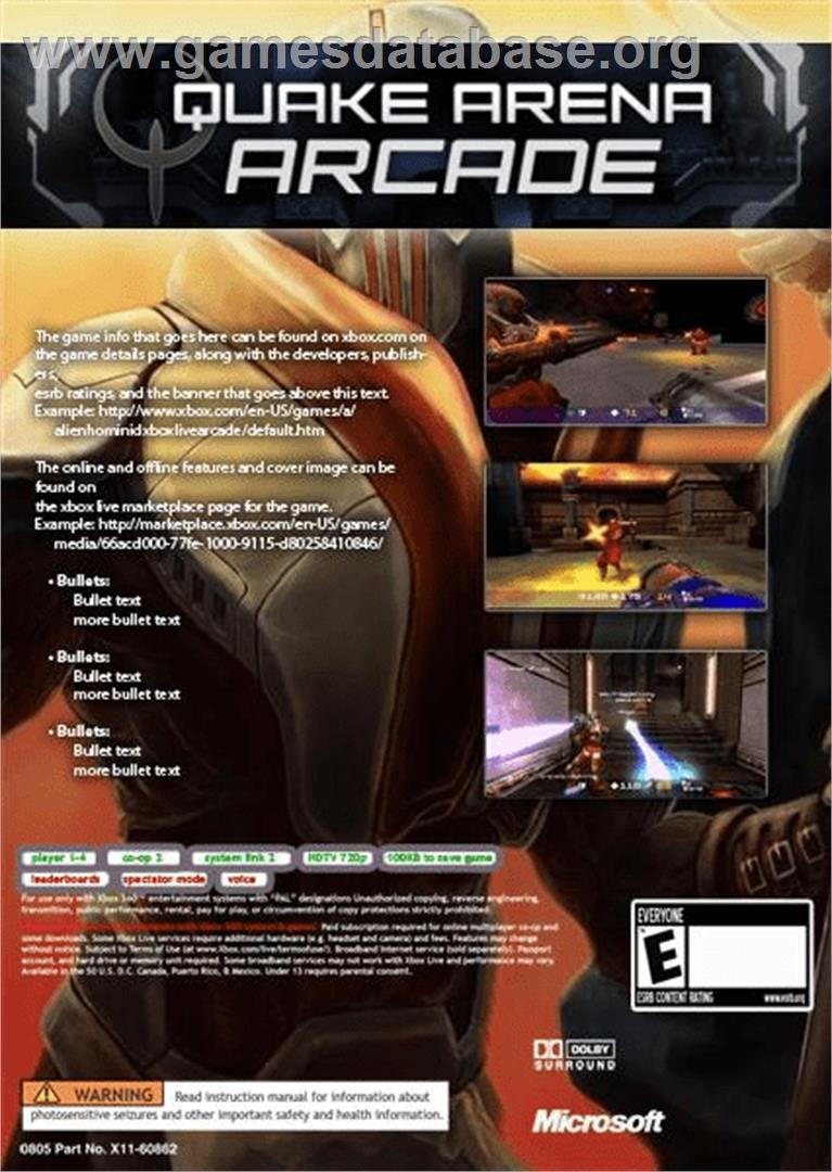 Quake Arena Arcade - Microsoft Xbox 360 - Artwork - Box Back