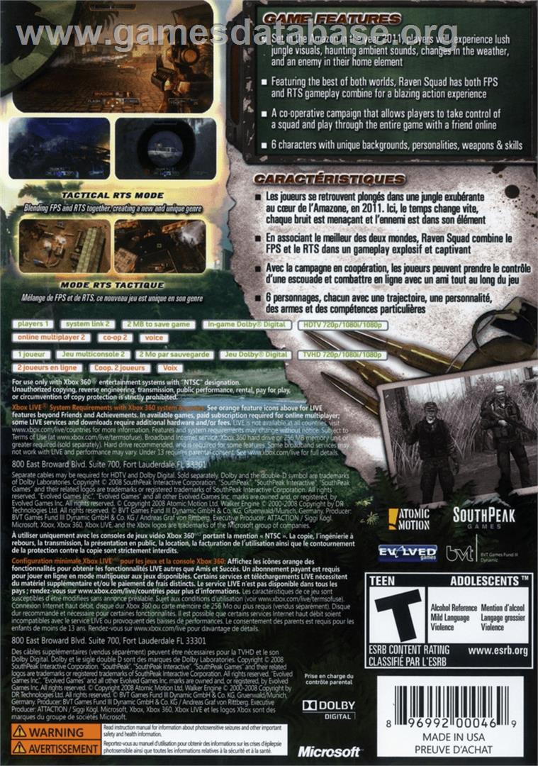 Raven Squad - Microsoft Xbox 360 - Artwork - Box Back