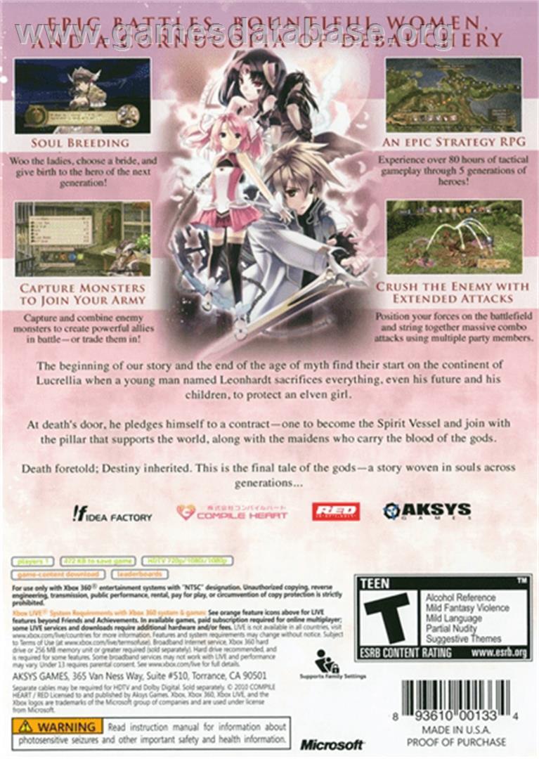 Record of Agarest War - Microsoft Xbox 360 - Artwork - Box Back