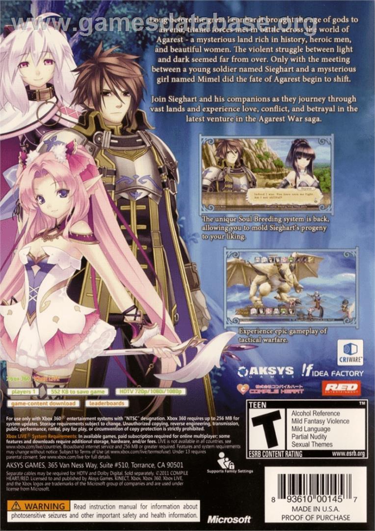 Record of Agarest War Zero - Microsoft Xbox 360 - Artwork - Box Back
