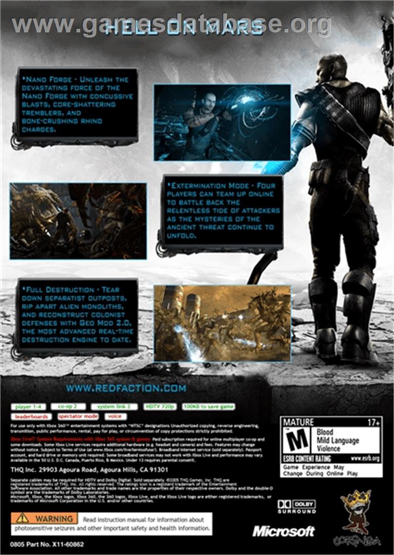 Red Faction: Armageddon - Microsoft Xbox 360 - Artwork - Box Back