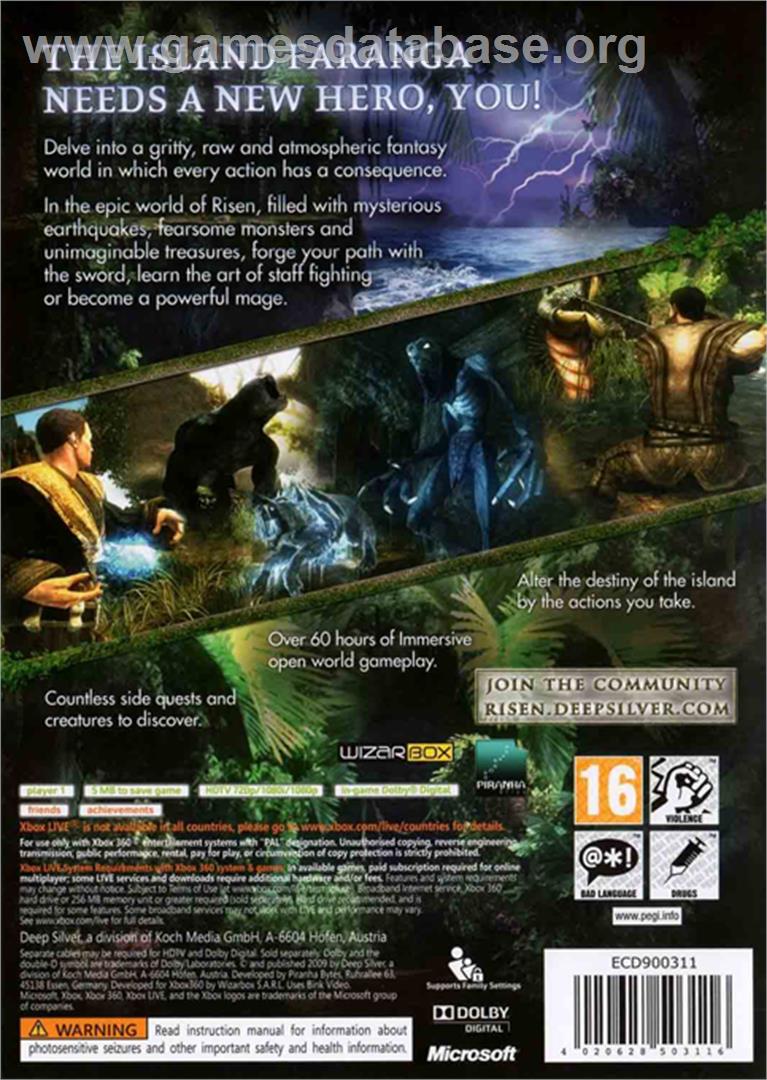 Risen - Microsoft Xbox 360 - Artwork - Box Back