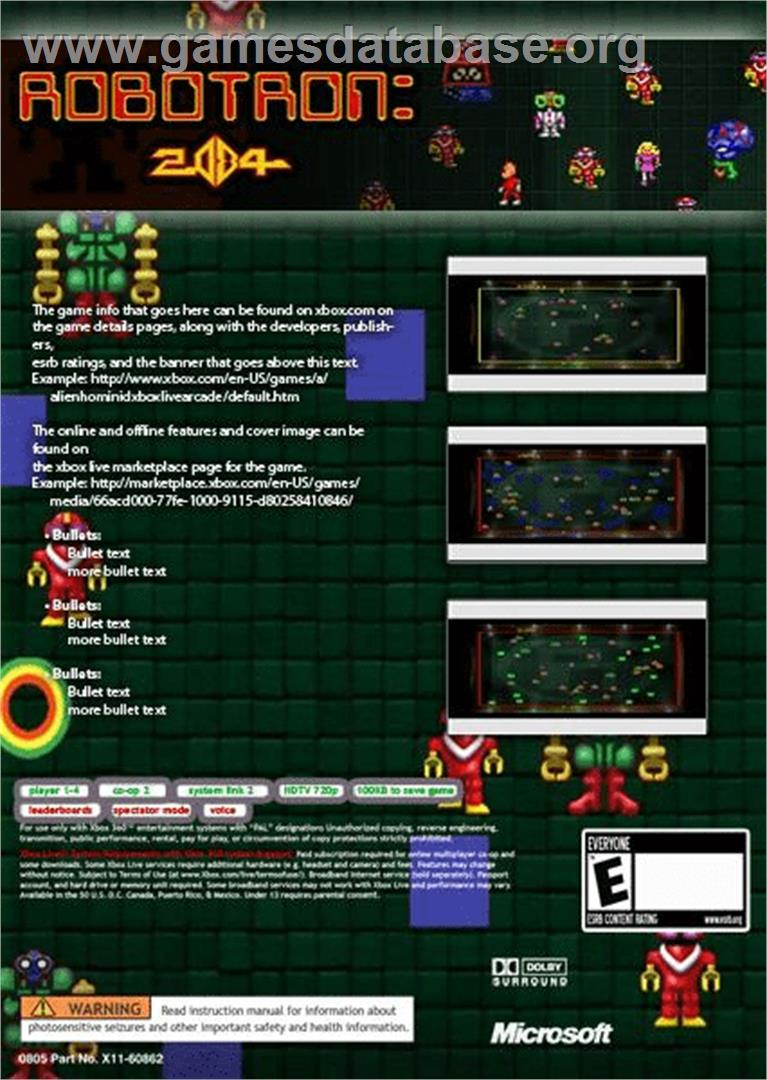 Robotron - 2084 - Microsoft Xbox 360 - Artwork - Box Back