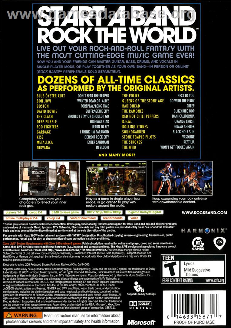 Rock Band - Microsoft Xbox 360 - Artwork - Box Back