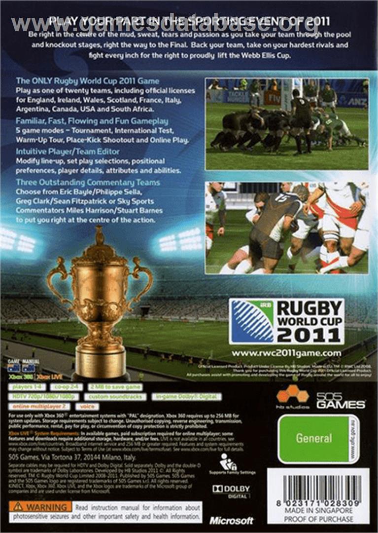 Rugby World Cup 2011 - Microsoft Xbox 360 - Artwork - Box Back