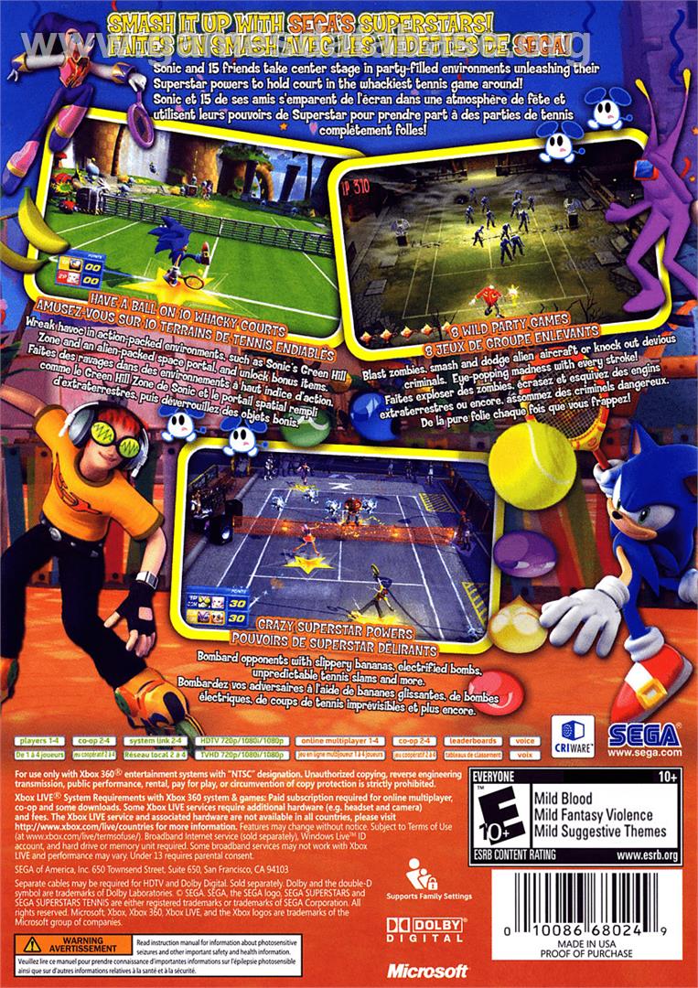 SEGA Superstars Tennis - Microsoft Xbox 360 - Artwork - Box Back
